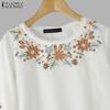 ZANZEA Women Casual Floral Embroidered Loose Half Sleeve Blouse