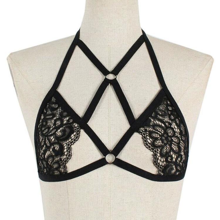 Ladies Black Sexy Erotic Lingerie Strappy Fashion Underwear Harness Bra