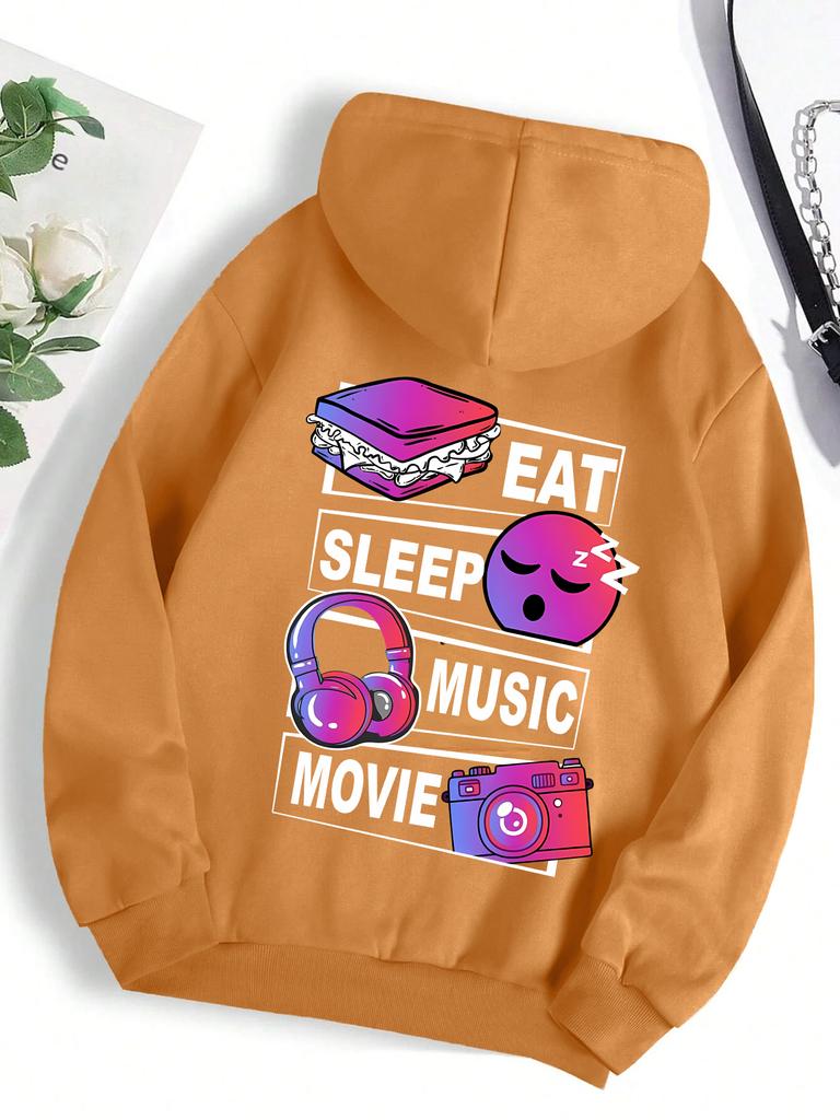 Fun Cartoon Print Female Hoody Harajuku Comfortable Sweatshirts Fashion O-Neck Quality Hooded Autumn Warm Streetwear Women
