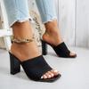 Damen High Heel Pantoffeln Sommer Quadratische Zehenpartie Offene Zehenpartie Hohe Absätze Schuhe Stricknetz Rutschfest Verschleiß Blockabsatz Club Sandalen