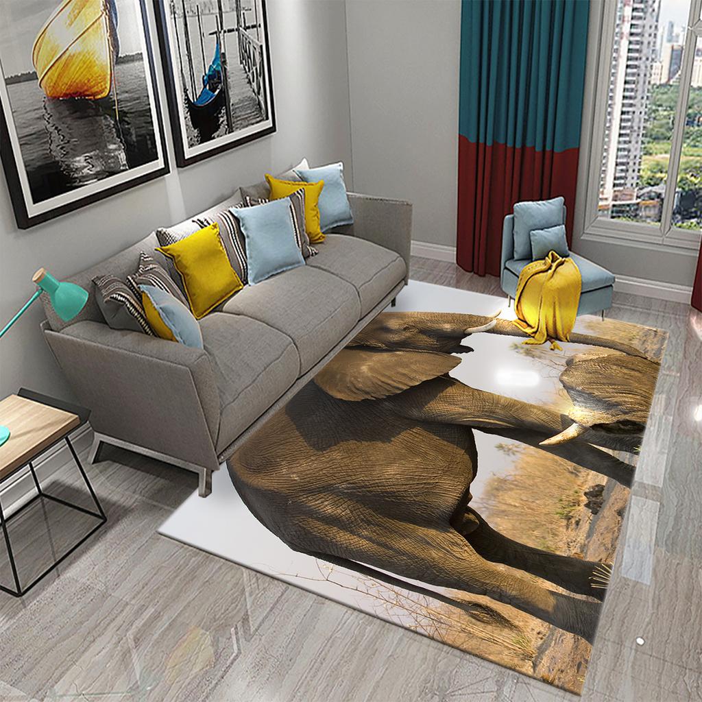 African Elephant Carpet African Animal Rugs for Living Room Bedroom Dining Kitchen Office Bathroom Non-Slip Large Decor Carpet