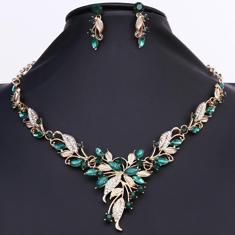 

Комплект ювелирных изделий из сплава и бриллиантов, универсальные аксессуары для свадебного платья, ожерелье, серьги, комплект из двух предметов