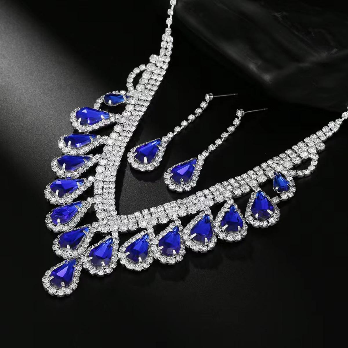 Bridal Wedding Dress Necklace Earrings Bracelet Set Clavicle Chain Three-Piece Set