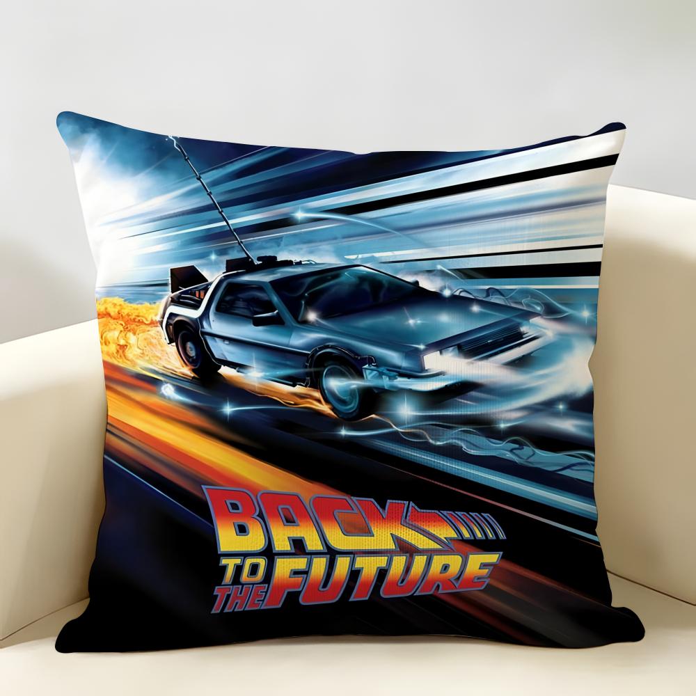 BBack To The Future Movie Cushion Cover Natural Linen Organic Fabric DoubleSided Printing Room Sofa Decor Pillow Case