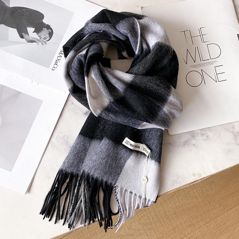Blue wool scarf men's winter plaid new high-end gift for boyfriend boys