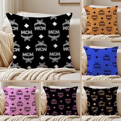 Design Clássico Engenhoso Estampas MCM-M Fronha Fronha Anti-ácaro Zíper Invisível Pelúcia Curta Sedosa Capa de Almofada de Sofá