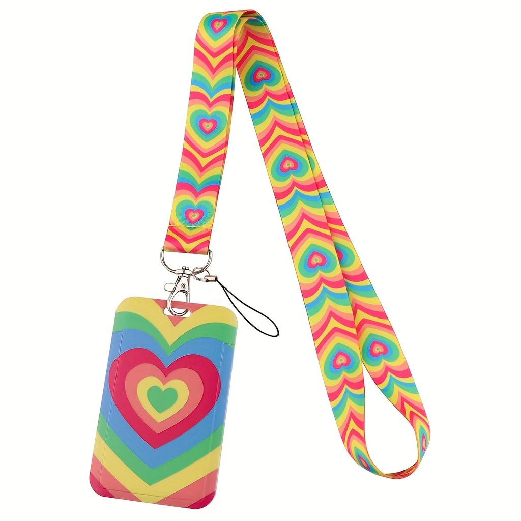 Buntes herzförmiges Lanyard mit Ausweishalter | Strapazierfähiges, bequemes Band für Damen, Mädchen, Schüler, Lehrer, Krankenschwestern, Ärzte, Büroangestellte