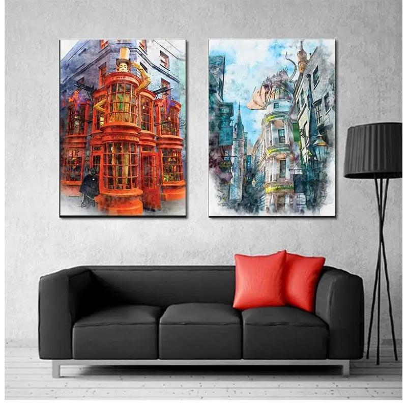 Magic Wand Wizard Shop Watercolor Posters Large Hall Painting Canvas Wizarding Weasley Wall Pictures Children Bedroom
