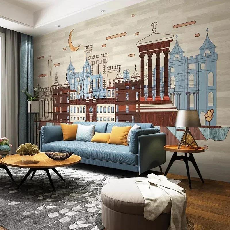 3d City Building Murals Living Room Study Room Background Wall Painting Modern Retro Wall Paper For Walls