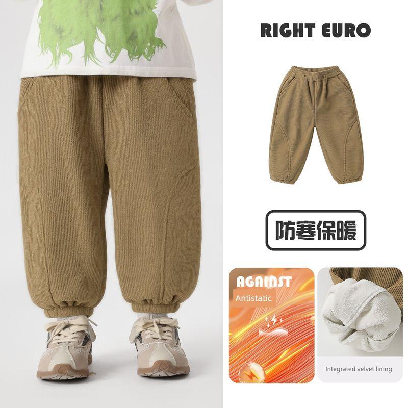 Right European Style Boys Pants Baby Winter Clothing Fleece-Lined Thickened Corduroy Trousers Anti-Static New Winter Children s Clothing Khaki 120cm