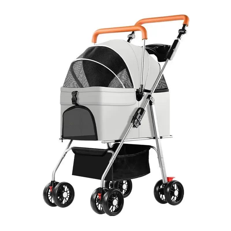 High-view Lightweight Pet Stroller Foldable Pet Dog Stroller Multi-directional Breathable Pet Stroller Detachable Basket