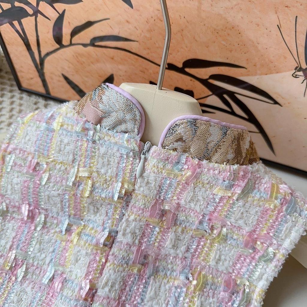 Girls' Winter Sleeveless Hanfu Cheongsam Dress with Mesh Skirt