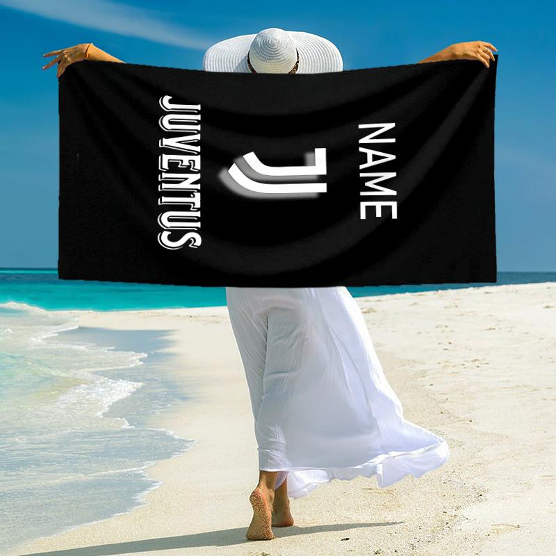 Personalized "Juventus FC Logo Art" Beach Towel Microfiber Beach Towel Thin Absorbent for Beach Swimming Yoga Bath Sports. 0910121