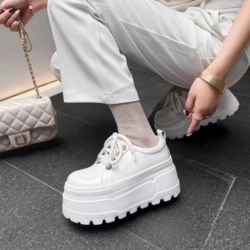 Loafers 2025 autumn new 8cm height-increasing women's shoes platform muffin little white shoes versatile sports and leisure shoes tide