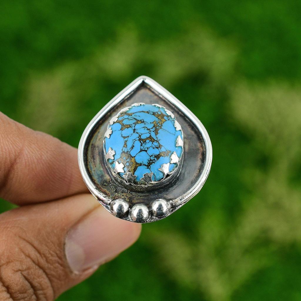 Gift For Her Natural Tibetan Turquoise Multi Stone Adjustable Ring 925 Silver