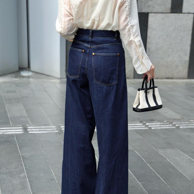Women's High-Waisted Loose Straight Pure Cotton Denim Wide-Leg Pants