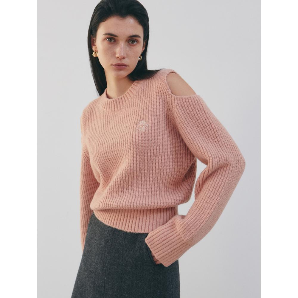 

NICKNICOLE NICOLE RIBBED SHOULDER CUT OUT SWEATERINDI PINK