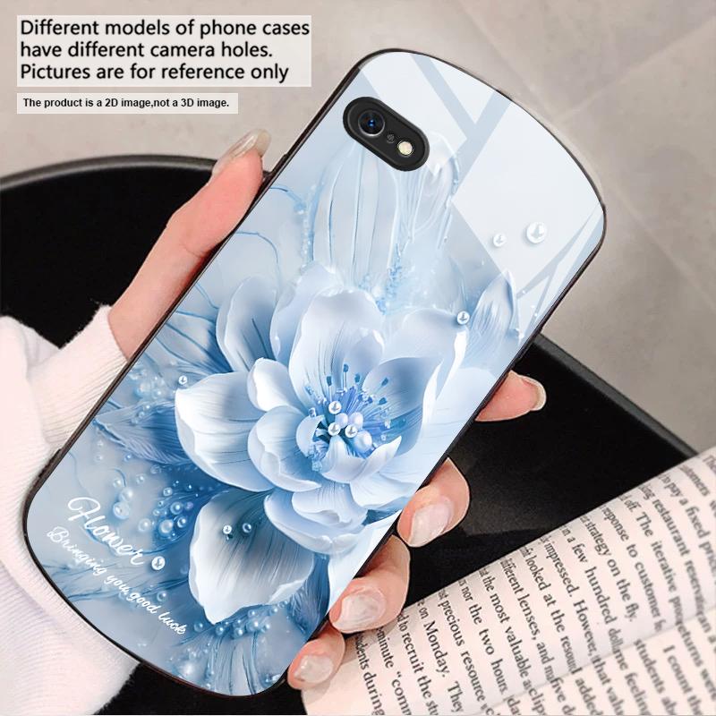 Blooming Blue Flowers For iPhone 17 16 15 14 13 Plus 12 Mini 11 Pro Max XR Xs Max X 7 8 6S 22 20 Elliptical Glass Phone Case