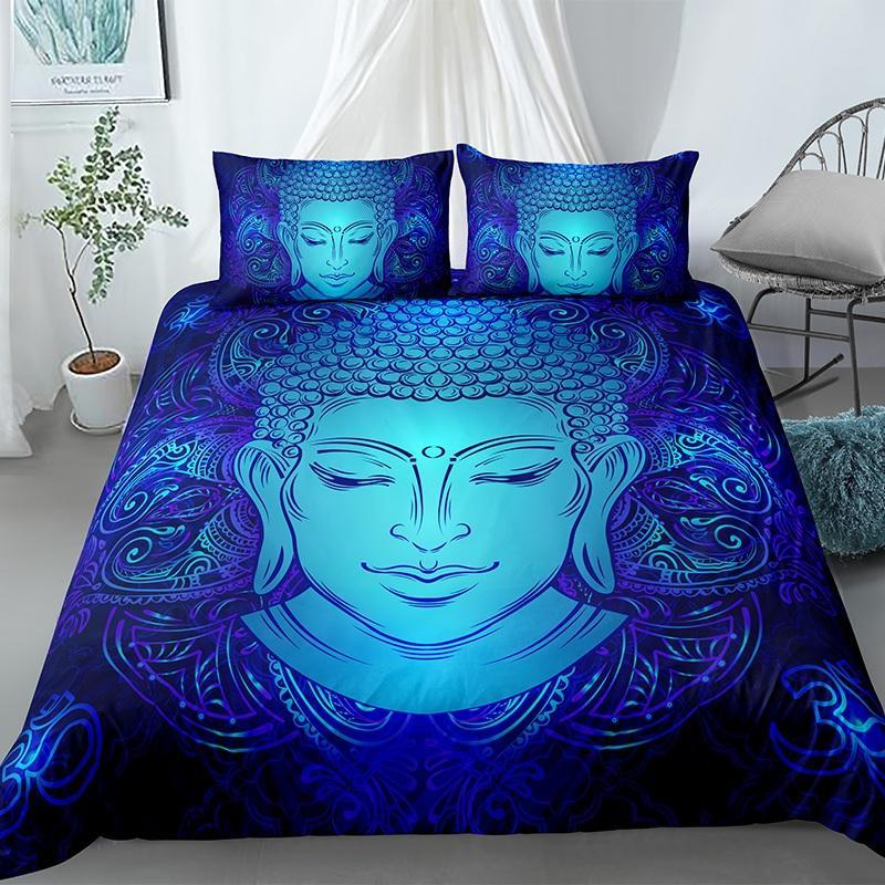 King Size Buddha Duvet Cover Set Exotic Ethnic Bohemian Bedding Golden Buddha Print Microfiber Quilt Cover