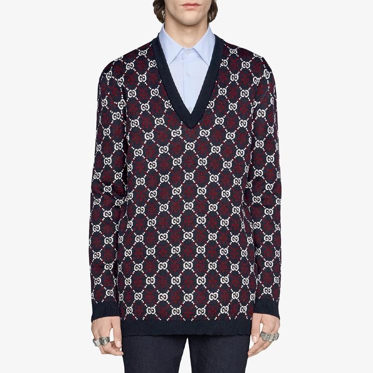 Gucci Logo Embroidered V Neck Sweater 'Navy' Men's 553605-XKAHC-4548