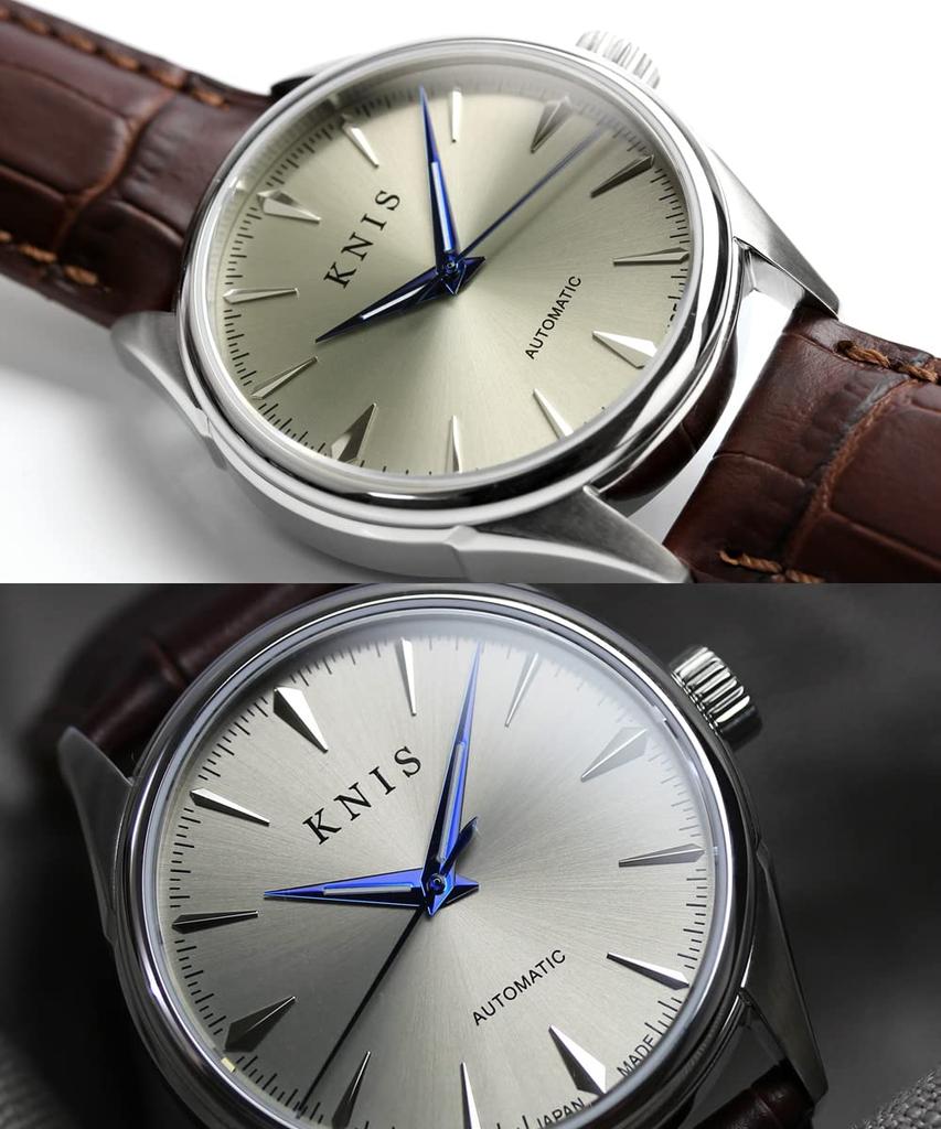 KNIS Varnish Made In Japan Automatic Watch Sapphire Glass Leather Strap 10 ATM Water Resistant Mechanical Brown Champagne Gold Men's KN001-SGBRLE