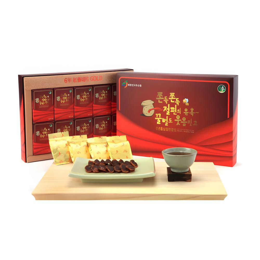 Cheongjeongsam Red Ginseng Slices Gold 20g 10 pcs 1 Box Korean Fresh Ginseng Sugar Honey Red Ginseng Jelly Chuseok Holiday Gift 200g