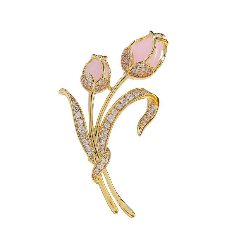 Japanese Tulip Brooch, High-End Feminine Exquisite Temperament, Diamond-Encrusted Brooch, Anti-Light Pin Buckle, Suit Accessories