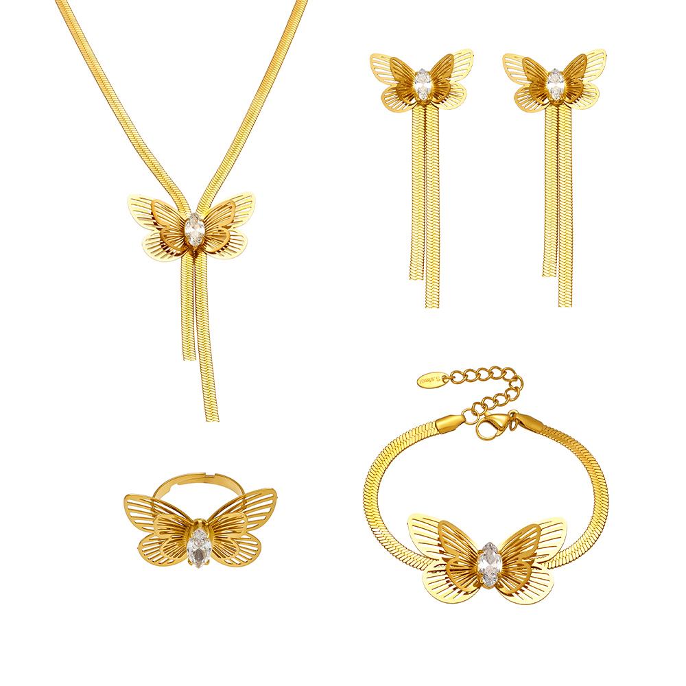 Flower Earrings Necklace Bracelet Ring In Stainless Steel Herringbone Chain Necklaces Bracelets Tassel Stud Earring For Women