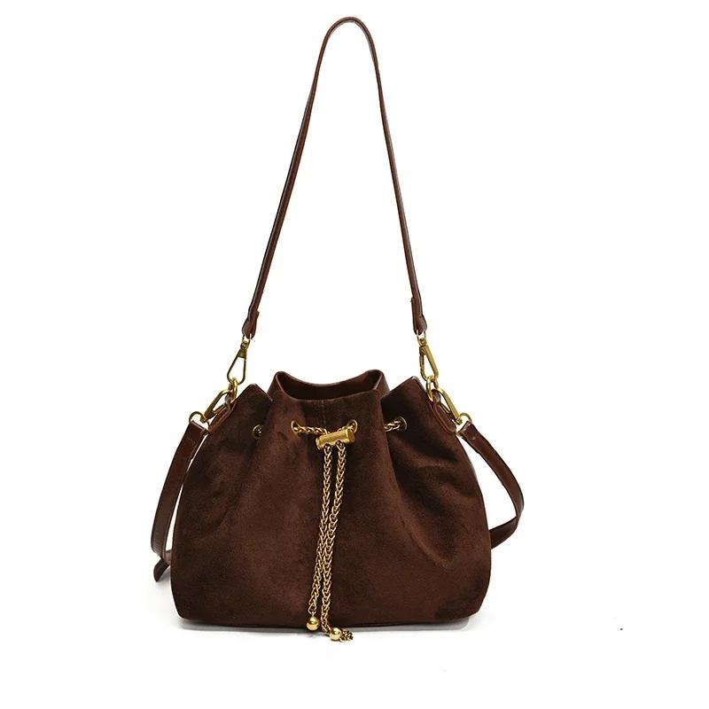 Soft Solid Faux Suede Simple Commuting Crossbody Bags Sewing Sweet Bags for Women Thread String Women's Handbags