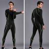 Yousheng 2Pcs/Set Men Gym Suit O-Neck Long Sleeve Tops Long Pants Set Striped Print Skinny Quick Drying Gym Outfit