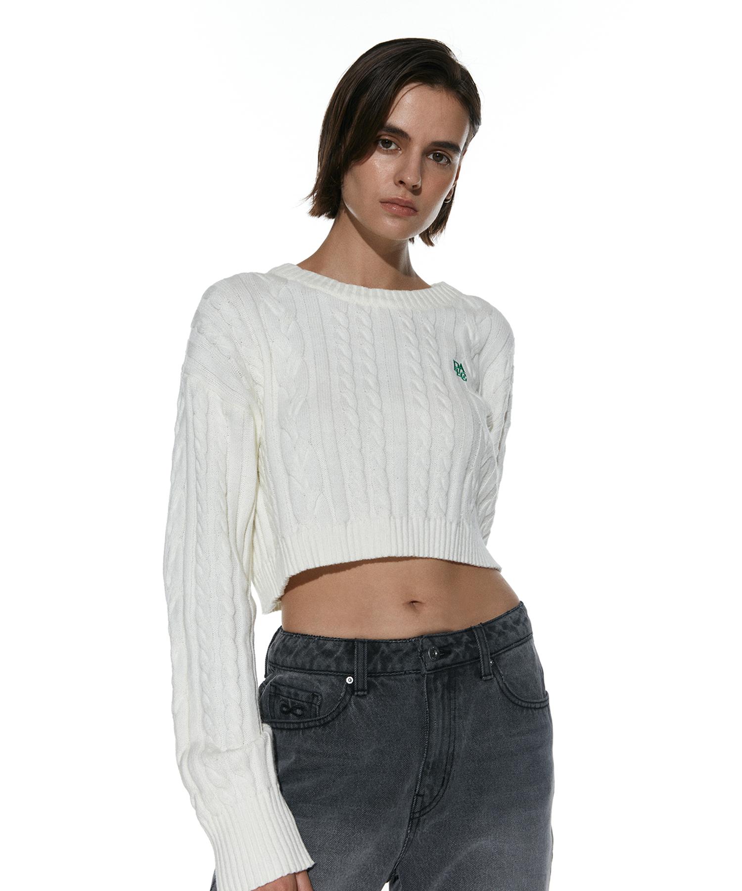 Plack Woman Cable Crop Knit White O/S/Free