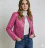 Pink Women's Genuine Trucker Stylish Lambskin Jacket Fit Casual Handmade Leather