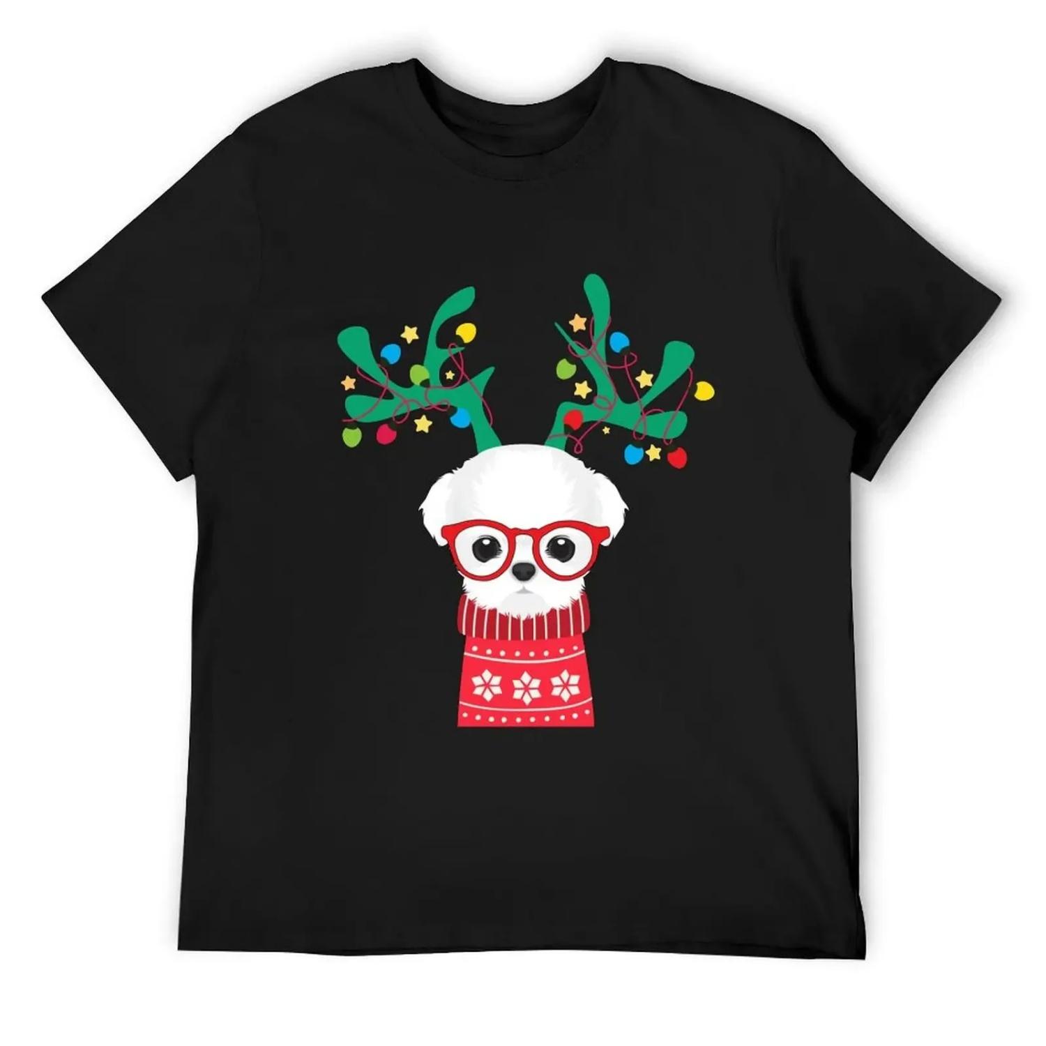 Maltese Funny Holiday Xmas Christmas T-Shirt sweat graphic tee shirt topping mens graphic t-shirts anime S чёрный