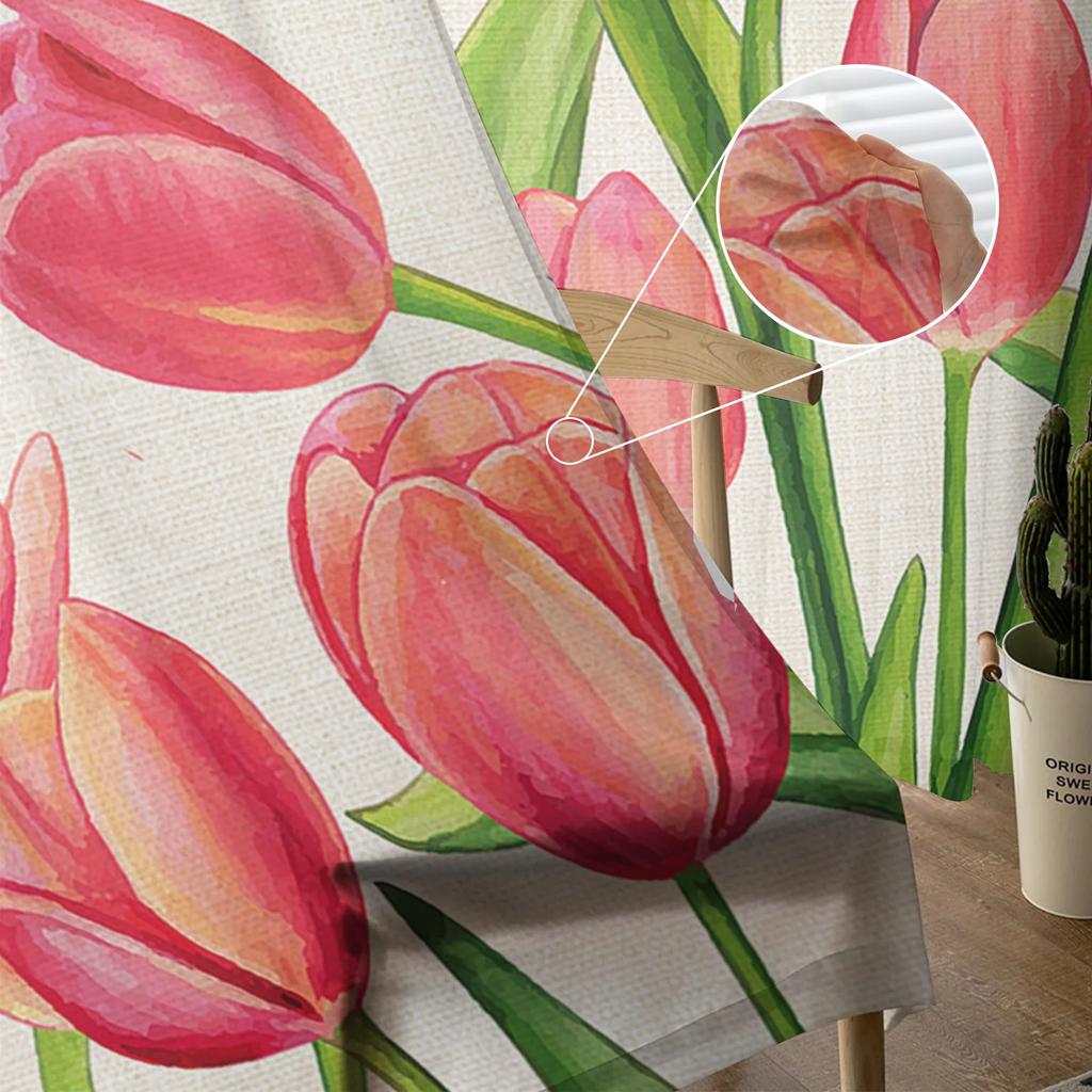 Spring Tulips Easter Mother Day Flowers Tulle Curtains Living Room Home Kitchen Decor Bedroom Window Drapes Light Filtering Made Of Polyester Sitting
