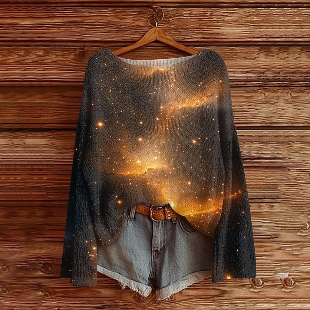 Ladies' Fashionable Casual Long Sleeved Christmas Printed Round Neck Knitted Yarn