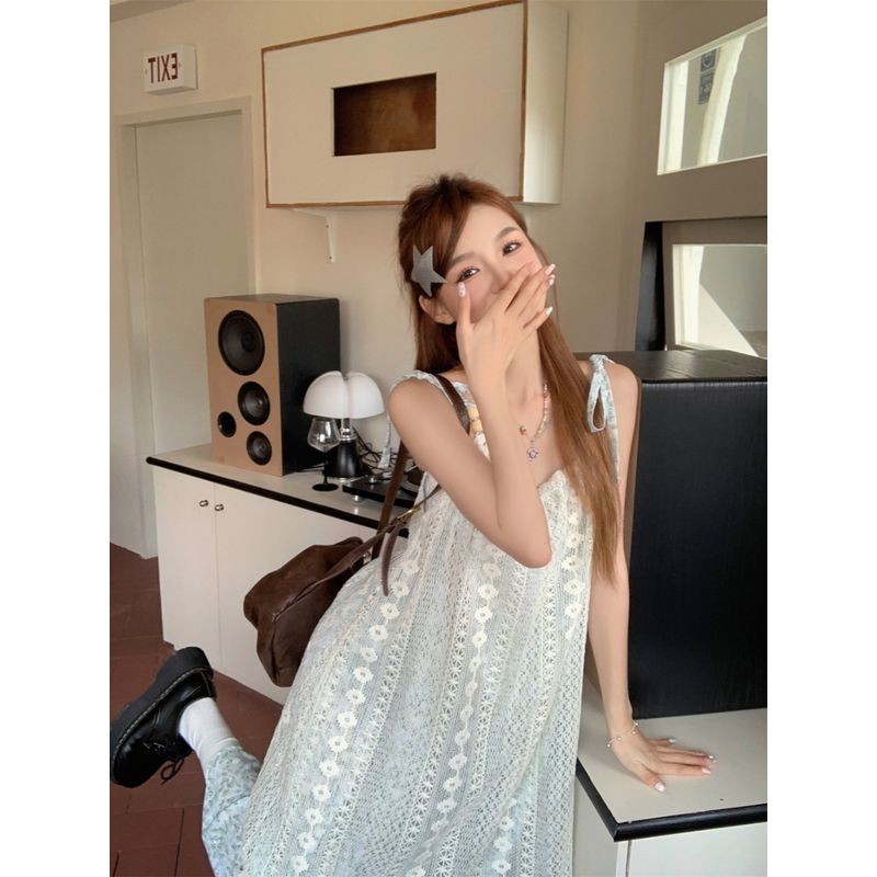 Seaside Vacation Style Summer Stylish Patchwork Suspender Skirt