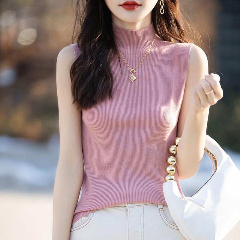 Damen Tank Top ärmellos MODERN NEW SAGA Sommer T-Shirt Stricktop Basic Weste Damen Rollkragen