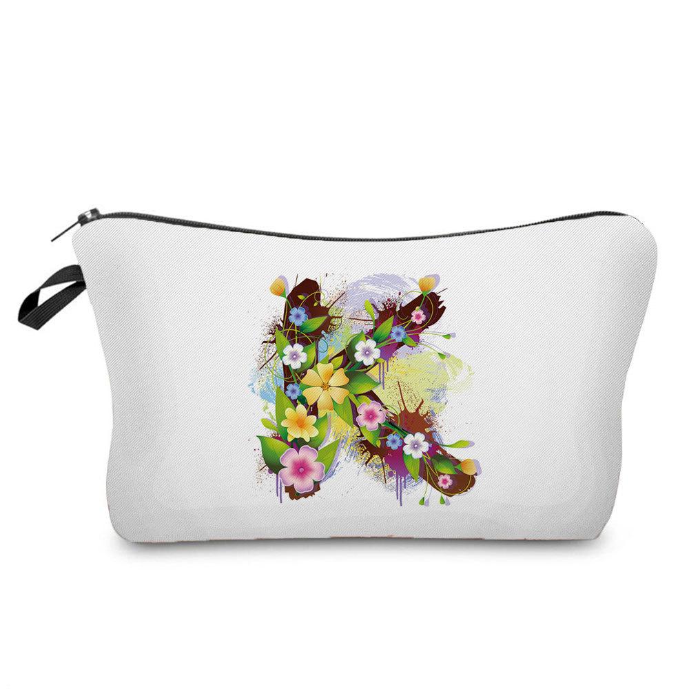 Women Flower Group Letters Print Cosmetic Bag Toiletries Organize Travel Storage Case 6787