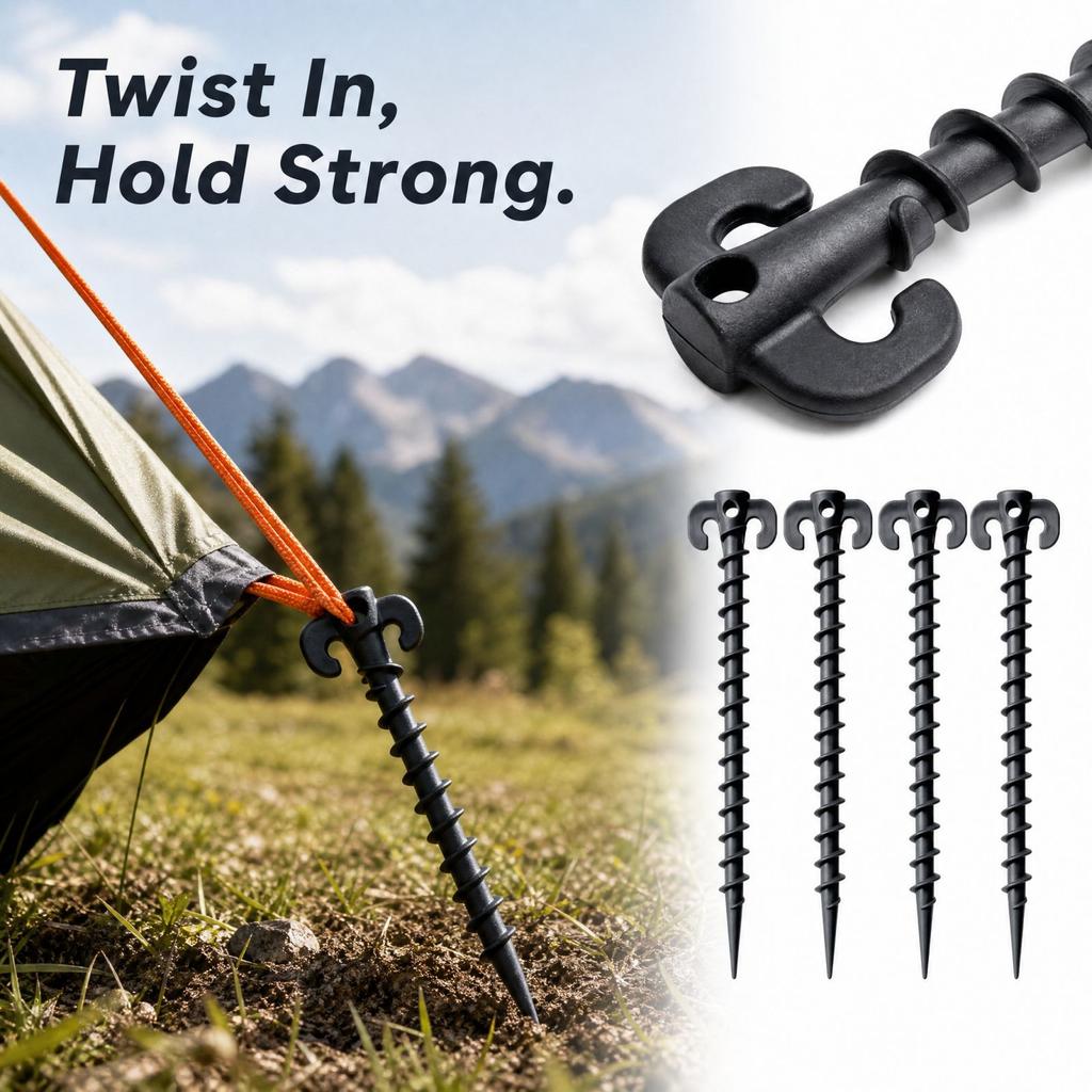 Plastic Tent Stakes with Screw Design For, 6 Pack