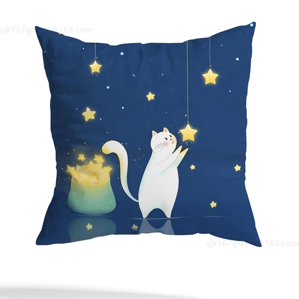 Star Heart MoonLight Cat Pillow Case Anti-dustmite Pillowcase Invisible Zipper Silky Short Plush Sofa Cushion Cover