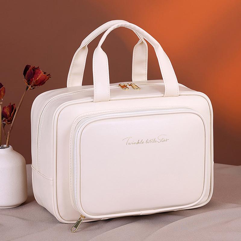 1 Stück Pu-Leder Doppelschicht-Make-up-Tasche Große Kapazität Kosmetiktasche Luxus-Kosmetik-Organizer Damen Reiseutensilien