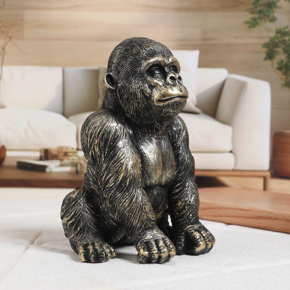 Black Gold Gorilla King Kong Statue Resin Crafts Antique Gorilla Desk Ornament Handmade Animal Figurine Living Room Bedroom