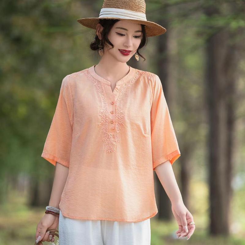 Summer  Blouse T-shirt Short-sleeved  Middle-aged Mother Wear Loose Plus Size Casual Bottoming Shirt Women