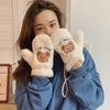 College Style Cartoon Gloves with Thick Windproof and Warm Fur for Autumn and Winter, Casual Plush Cute Teddy Bear with Fingers Hanging Around Neck