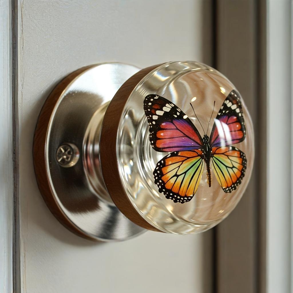 Retro Round Resin Door Handle - Realistic Fish and Floral Design, Crystal Transparent Spherical Door Handle, Artistic Natural Style Decoration