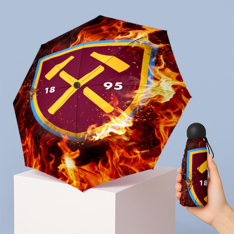 Ombrello Pieghevole Compatto West Ham United Modello Calcio Stampato Mini 5 Pieghe 8 Stecche Antivento Impermeabile Leggero Portatile