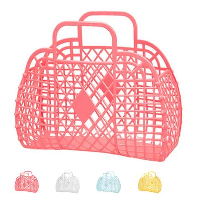 Borsa pieghevole portatile riutilizzabile in plastica con cestino portaoggetti cavo per giocattoli per la spesa sul comodino della casa sulla spiaggia Cl