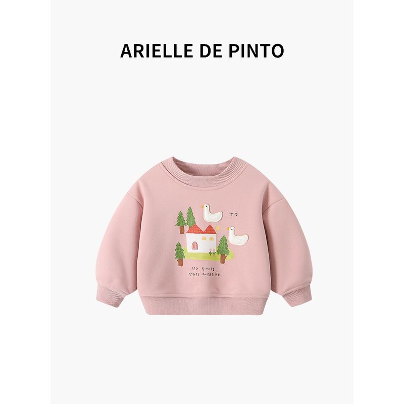 French Arielle De Pinto Girls' Fleece Sweatshirt Autumn and Winter New Baby Top Kidsren's Long-Sleeved T-Shirt