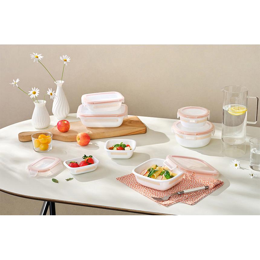 Corelle Jacquard Band Square Sealed Food Storage Container 2p (300ml) Dishwasher Oven Safe Yellow