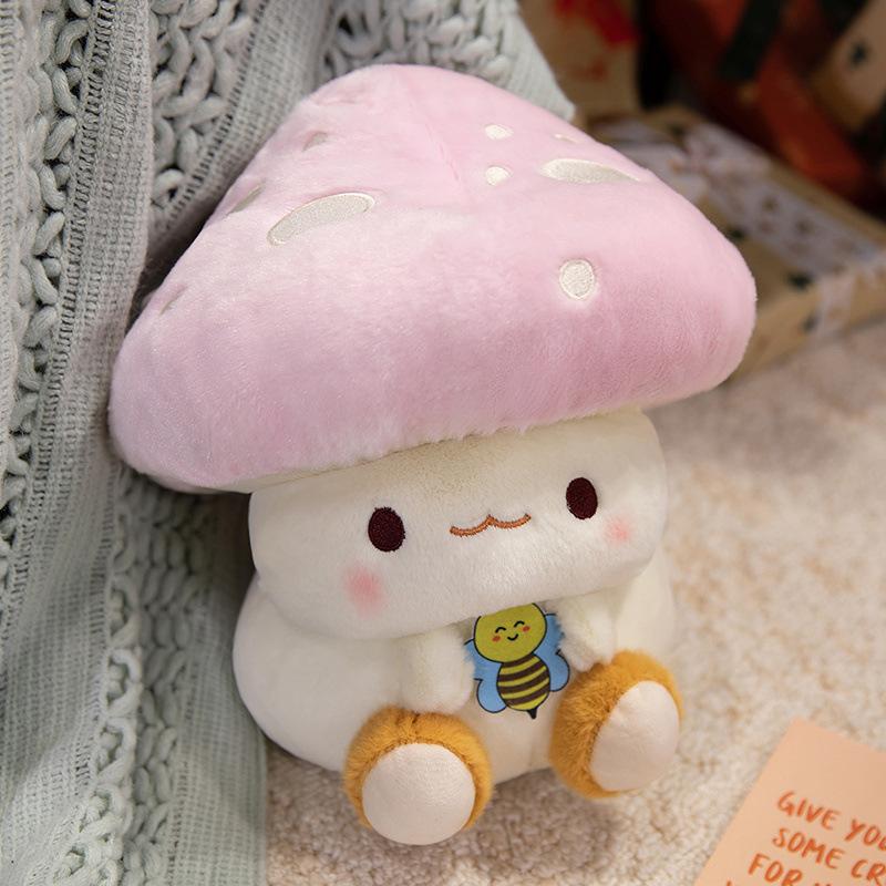 Cute Little Bee Mushroom Doll Plush Toy Doll Children's Sleeping Pillow Living Room Ornament Gift